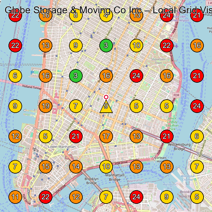 Globe Storage & Moving Co Inc Moving And Storage Service GeoGrid ranking map for New York NY